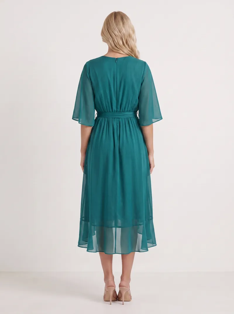 Lucienne Wrap Midi Dress - Teal
