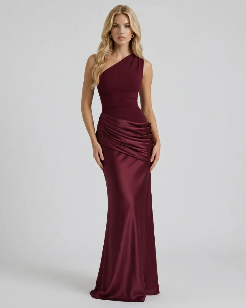 Noelle Draped Maxi Dress - Cherry