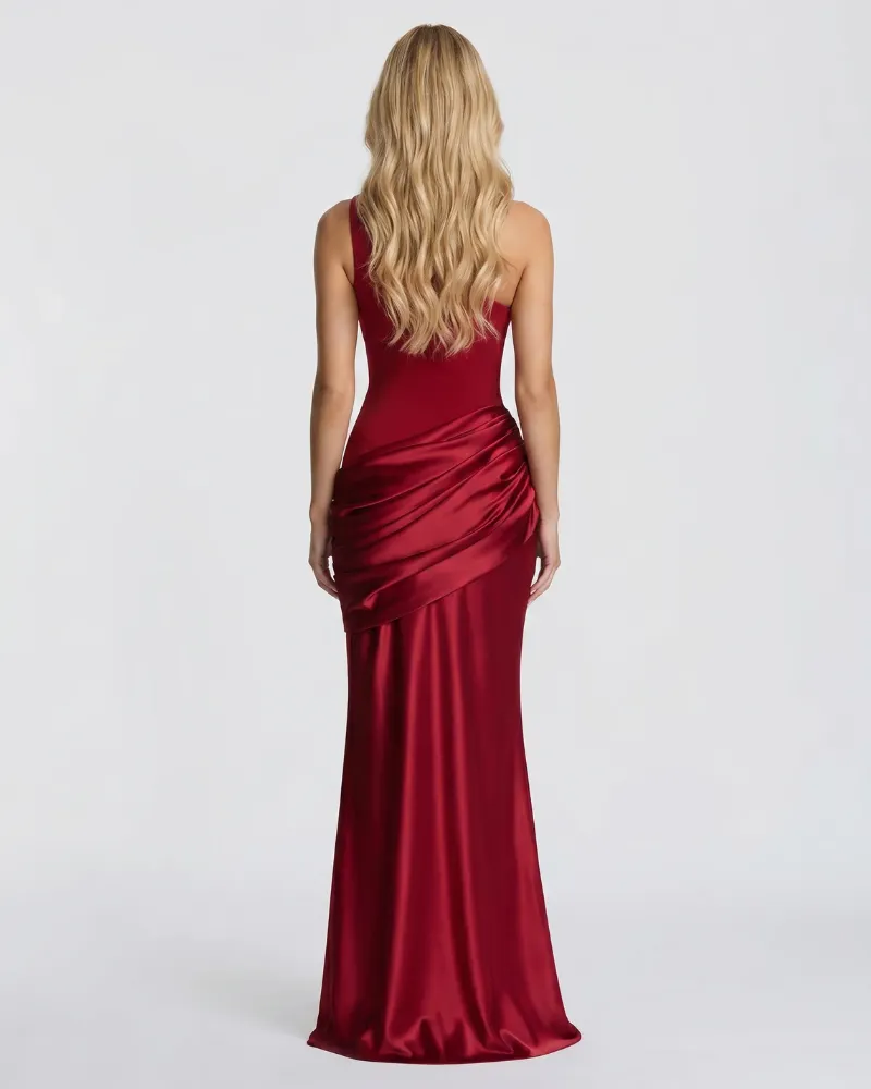Noelle Draped Maxi Dress - Burgundy