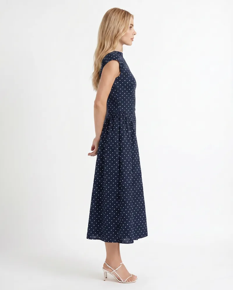 Greer Polka Dot Midi Dress - Navy