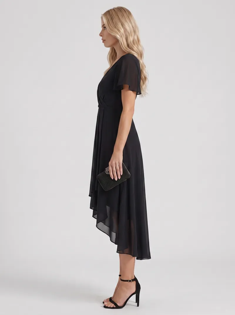 Calliope Ruffle Midi Dress - Black