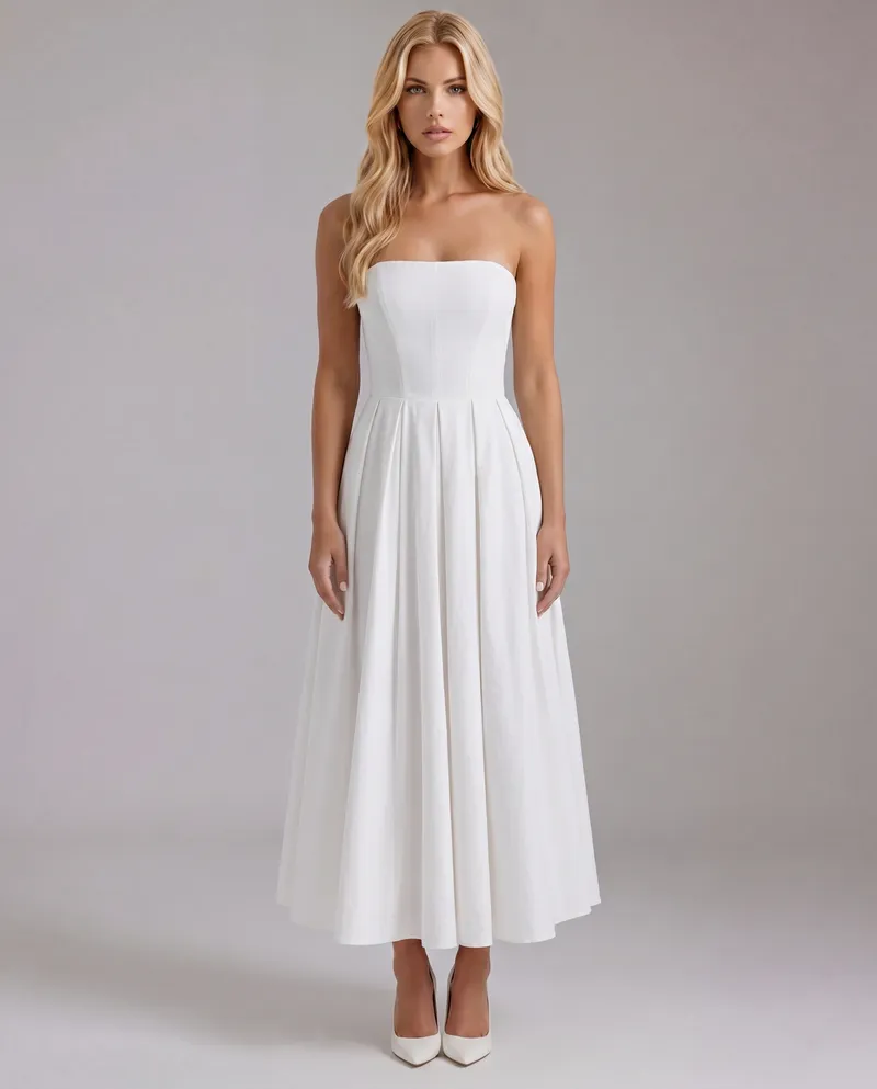 Juliana Strapless Midi Dress - White