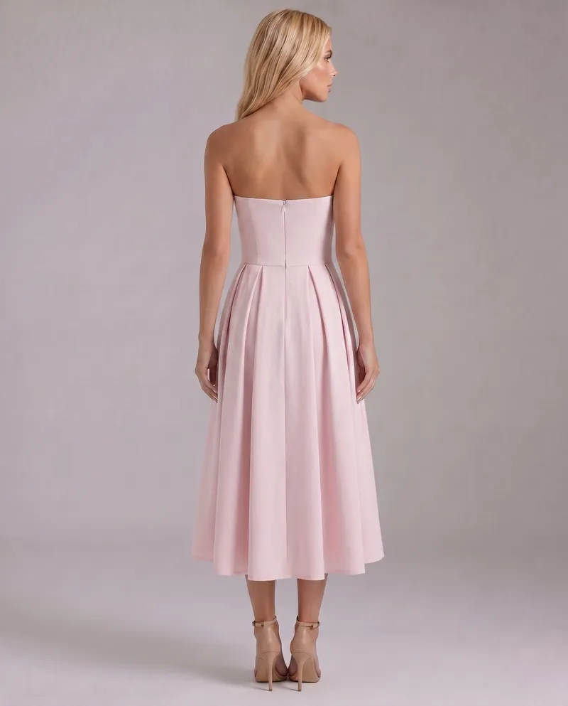 Juliana Strapless Midi Dress - Pink