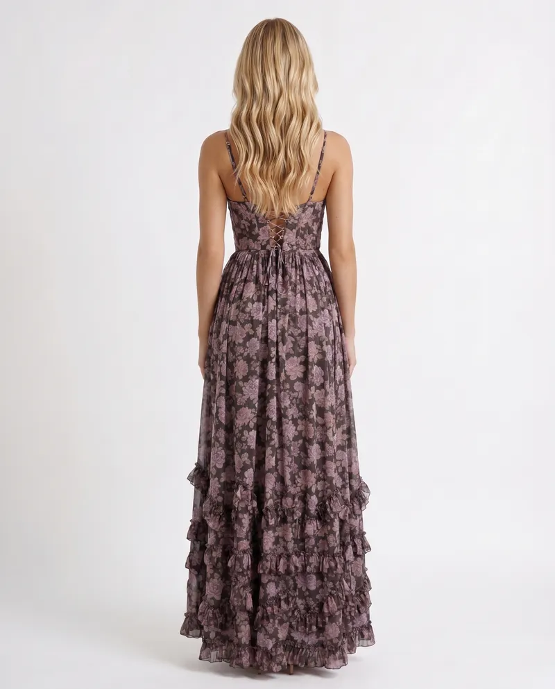 Bianca Ruffle Maxi Dress - Midnight Bloom