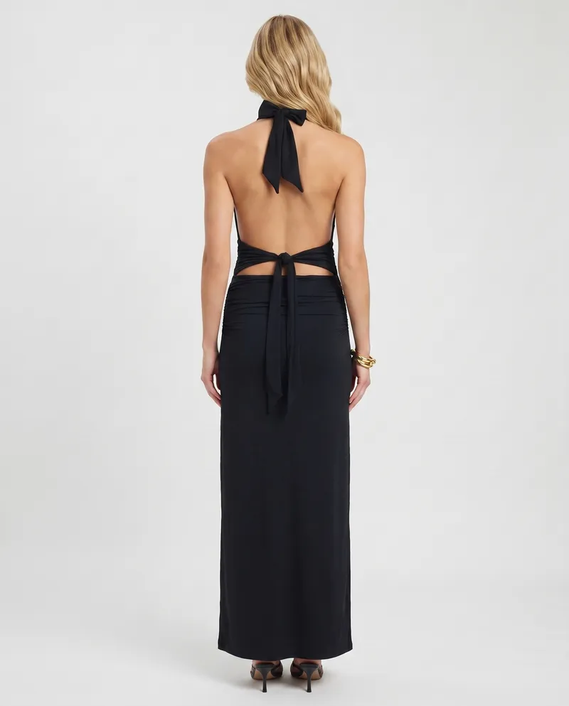 Megan Plunge Maxi Dress - Black