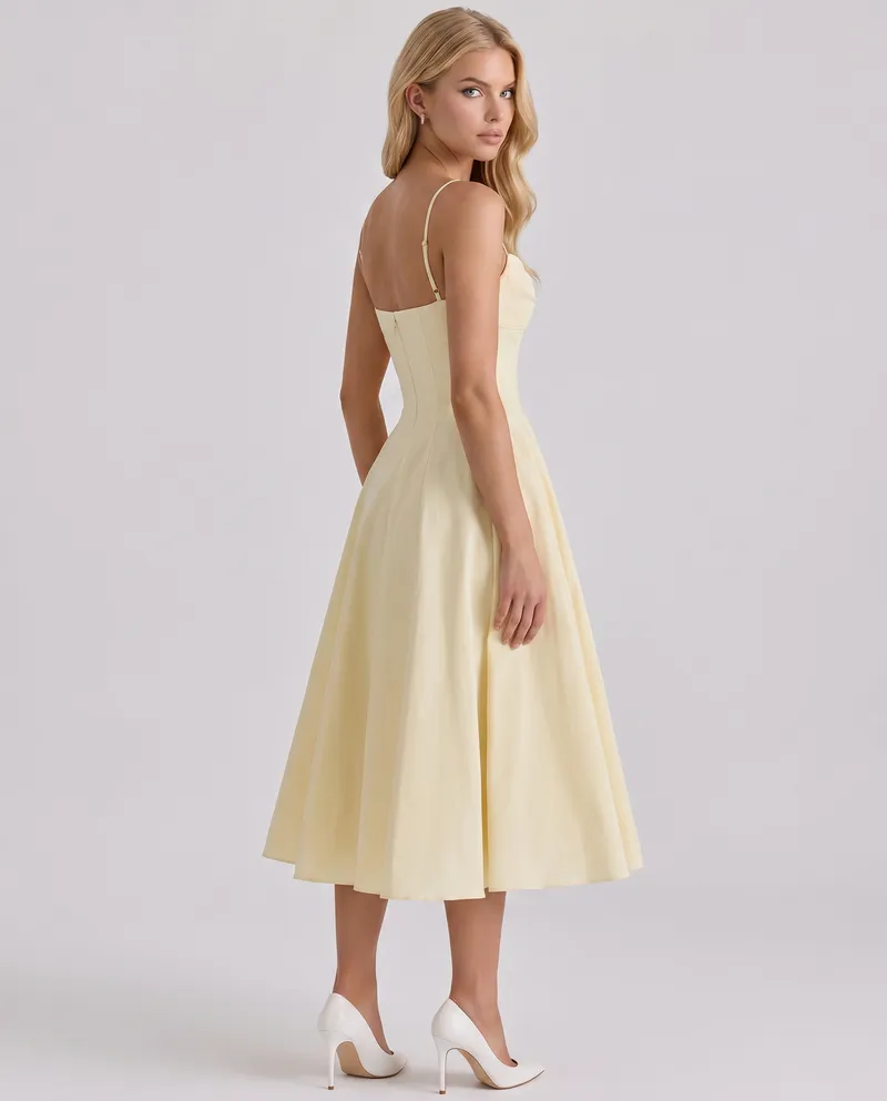 Solana Sweetheart Midi Dress - Yellow