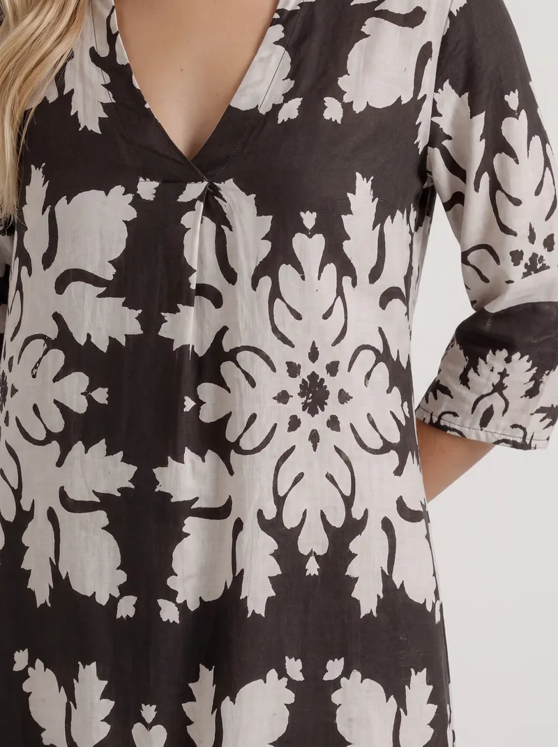 Marije Floral Midi Dress - Black