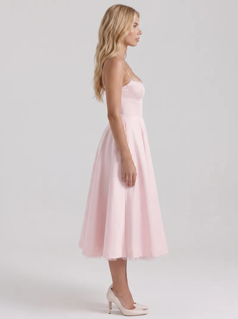 Estelle Sweetheart Corset Midi Dress - Pink