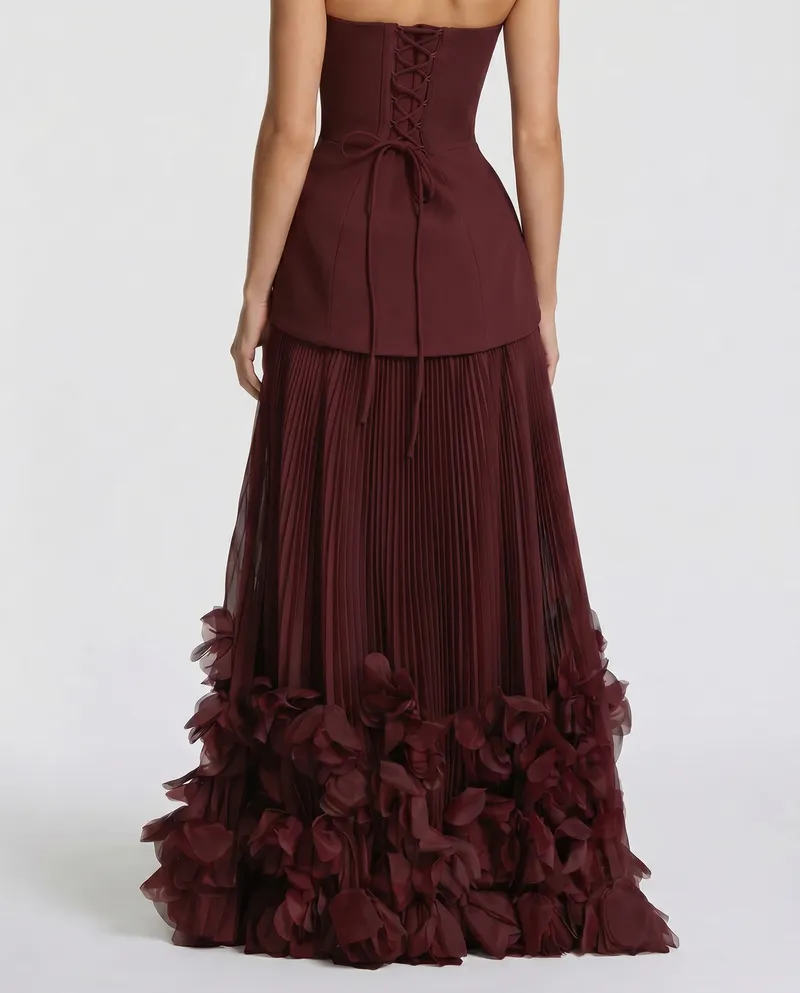 Katy Rosette Maxi Dress - Burgundy