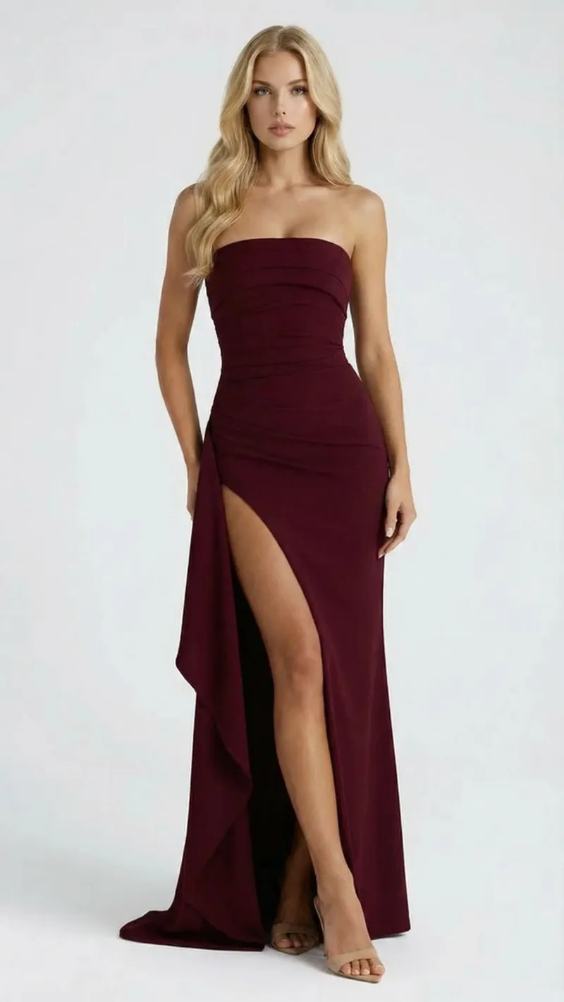 Diana Ruched Maxi Dress - Burgundy