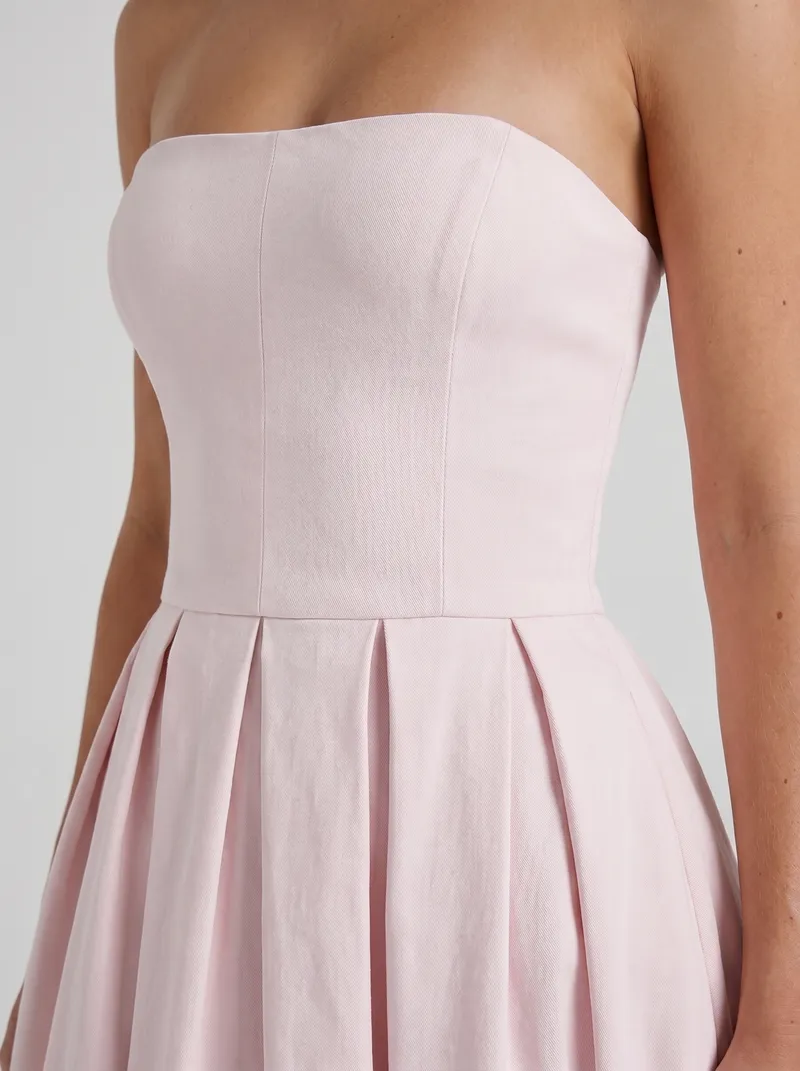 Audrey Strapless Pleated A Line Midi Dress - Blush