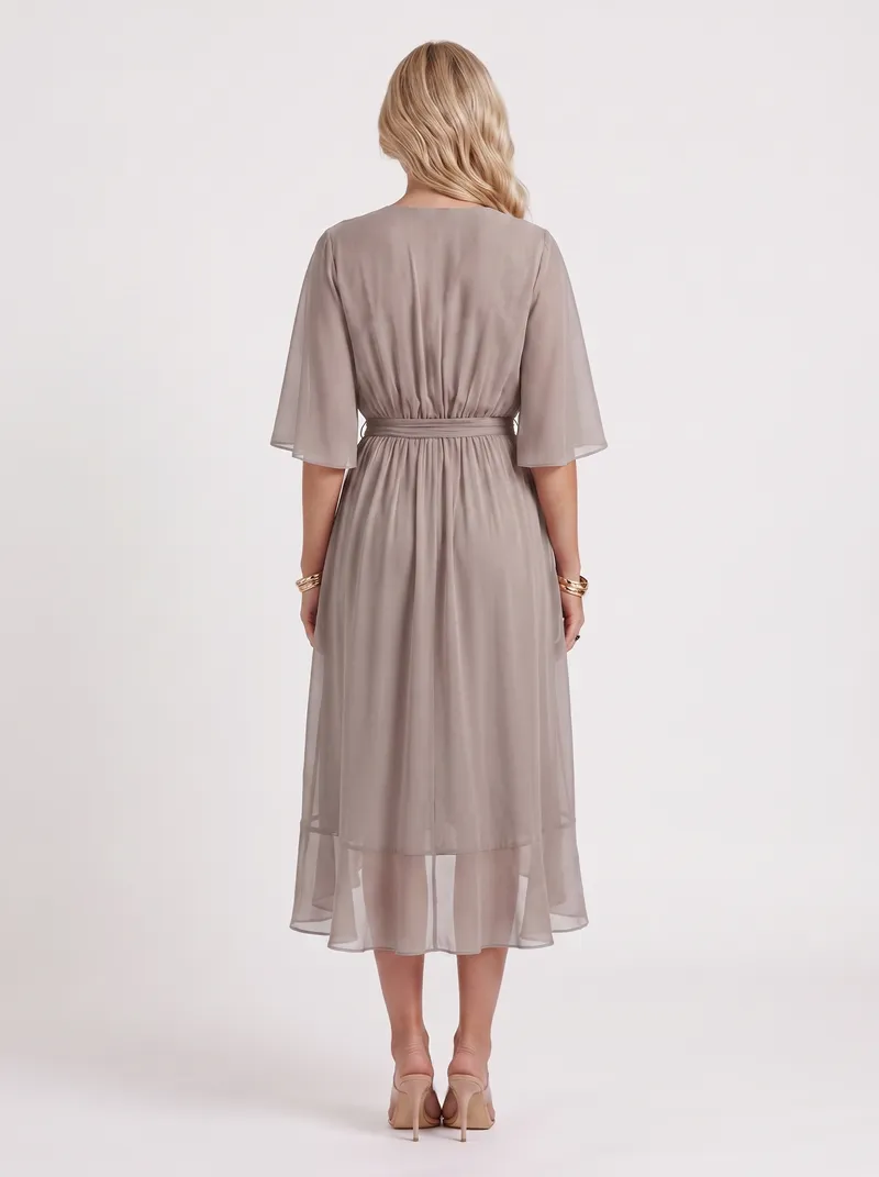 Lucienne Wrap Midi Dress - Grey