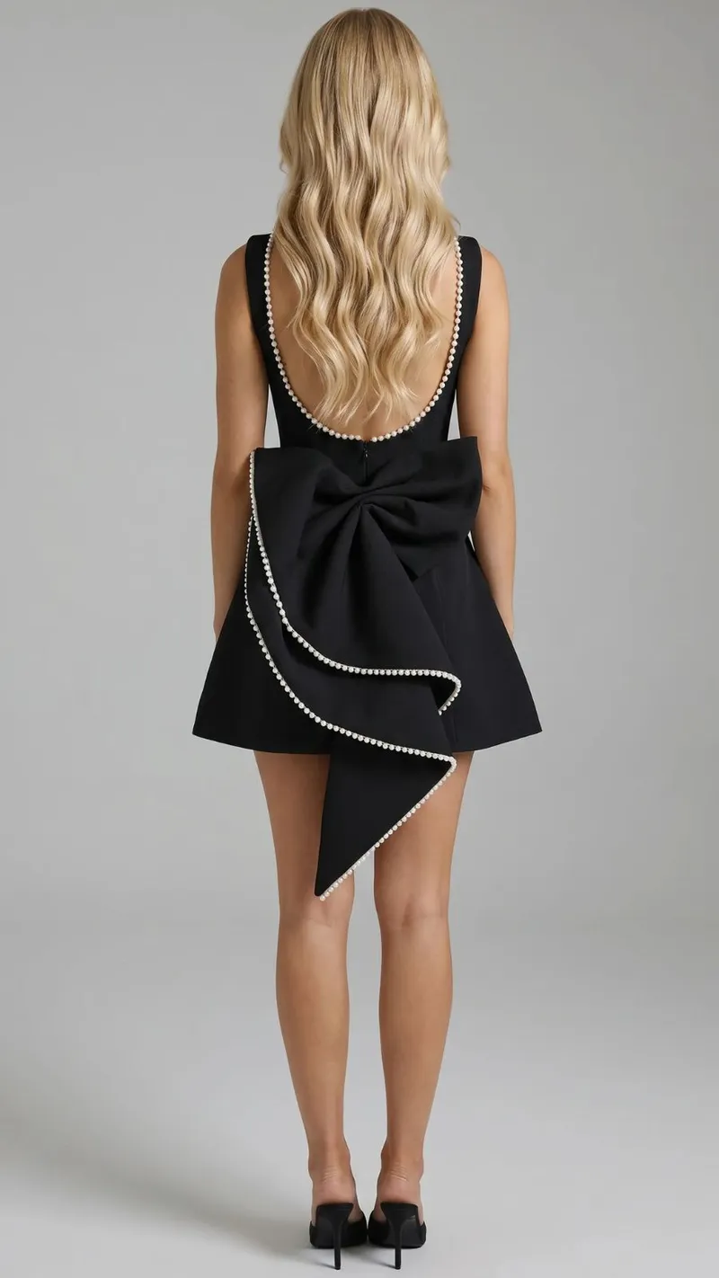 Jocelyn Backless Pearl Mini Dress - Black