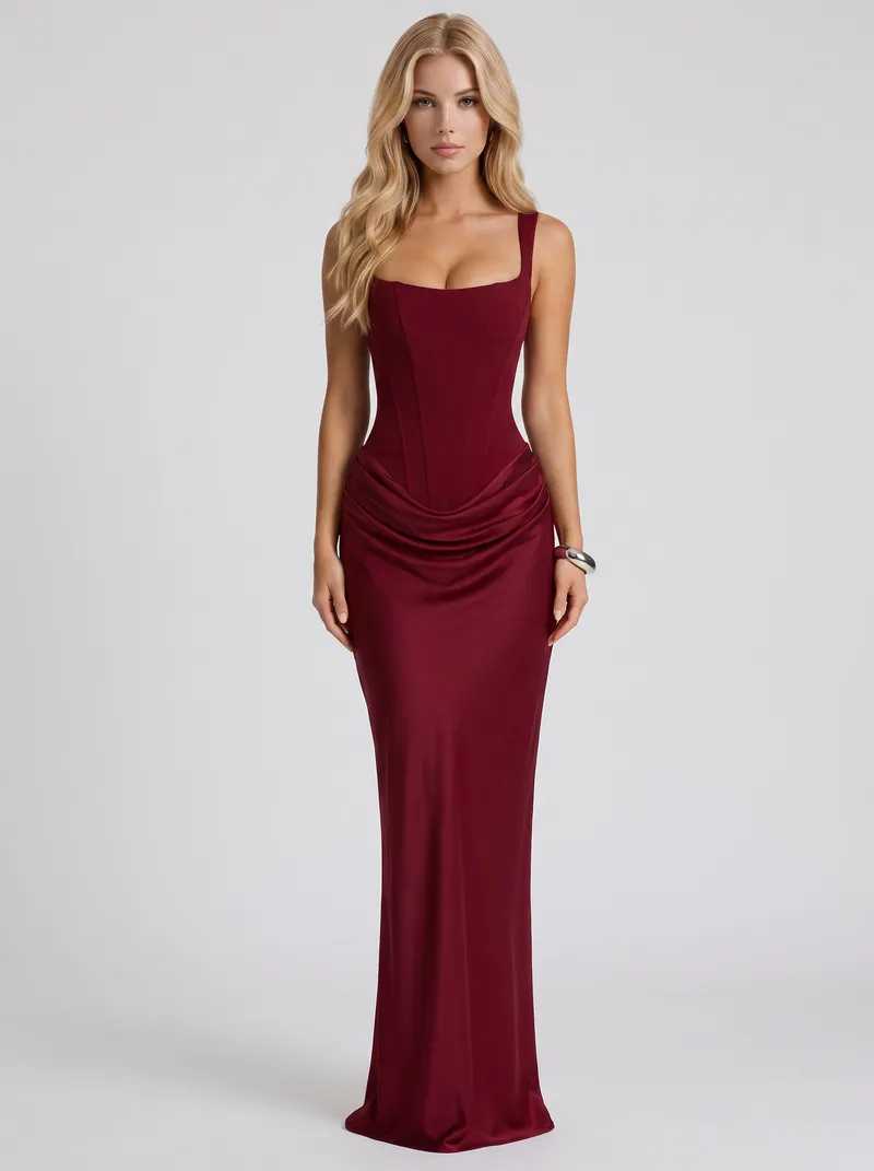 Octavia Corset Maxi Dress - Burgundy