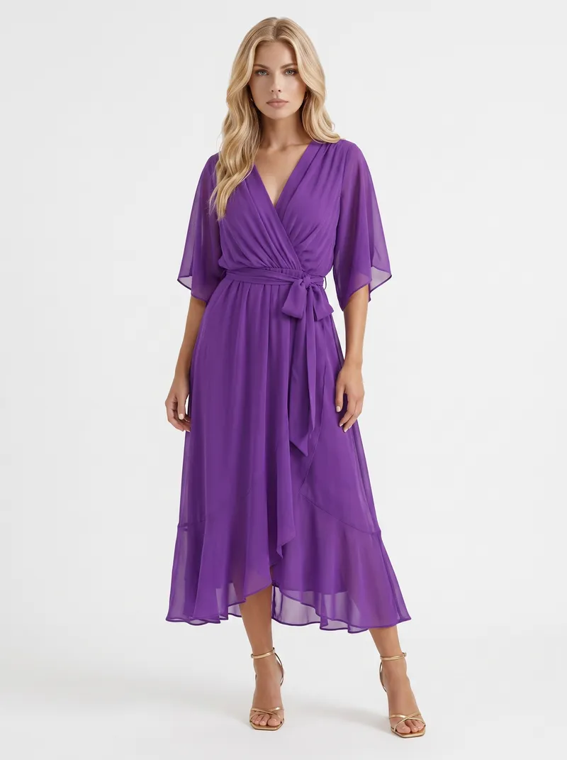 Lucienne Wrap Midi Dress - Purple