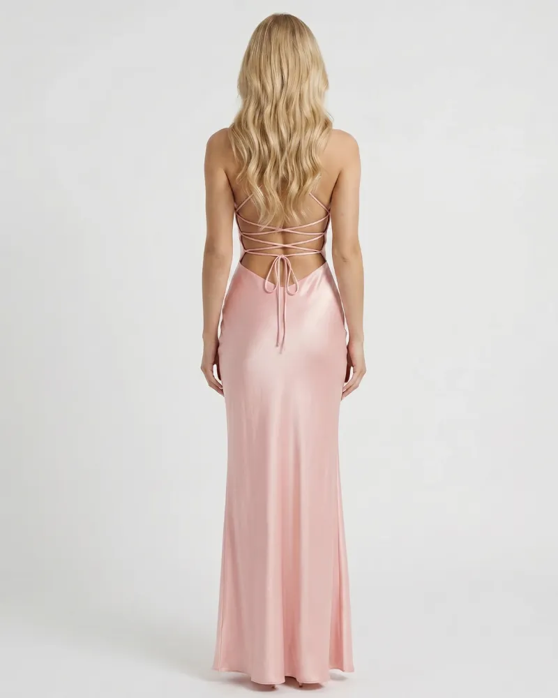 Adriana Satin Slip Maxi Dress - Pink