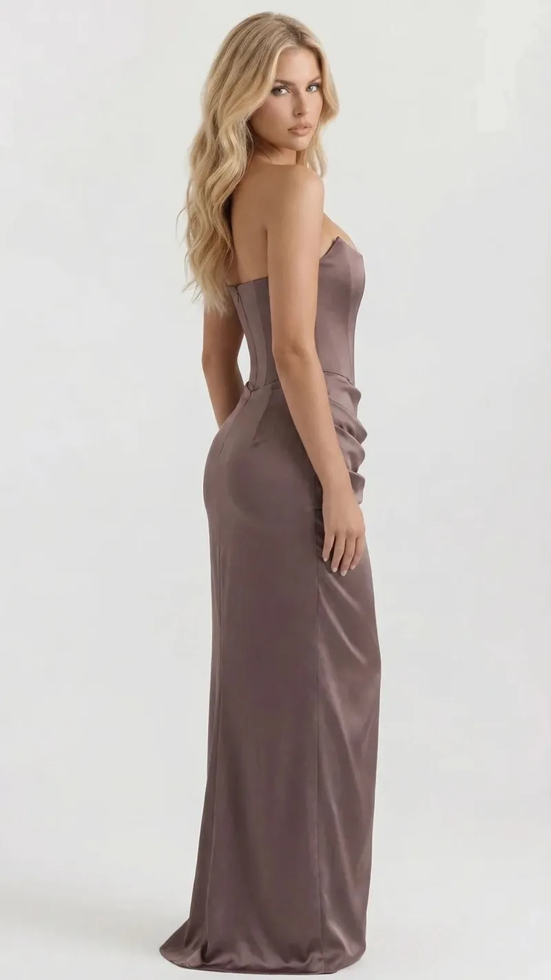 Scarlet Corset Strapless Maxi Dress - Brown