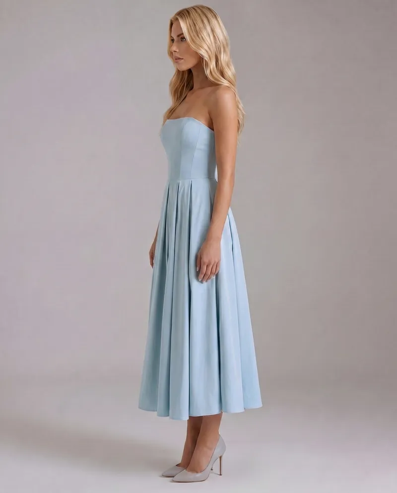 Juliana Strapless Midi Dress - Blue