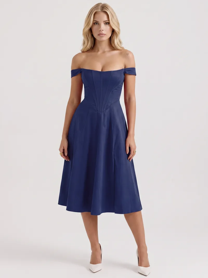 Astra Corset Midi Dress - Blue