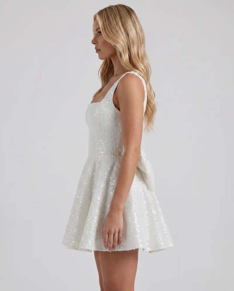 Dorothy Bow Mini Dress - Ivory