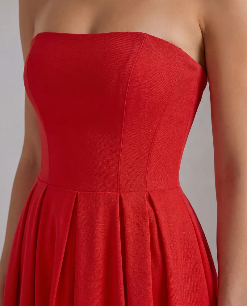 Juliana Strapless Midi Dress - Red