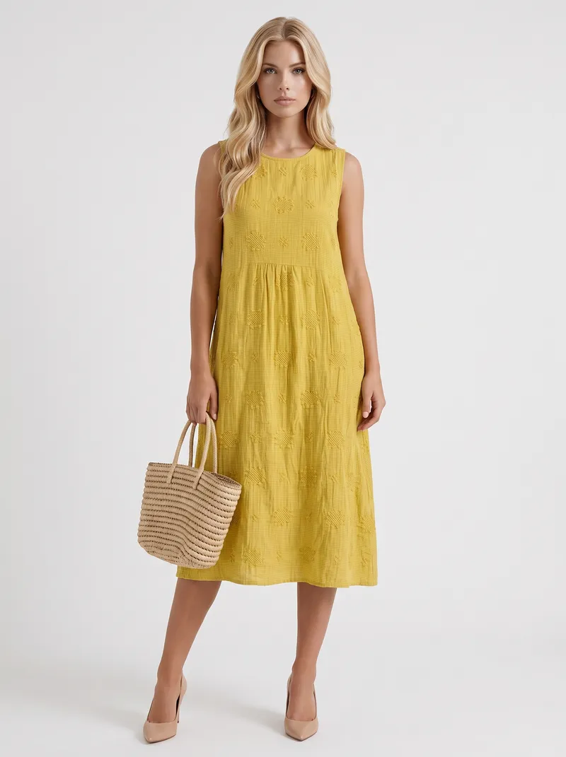 Elin Embroidered Midi Dress - Yellow