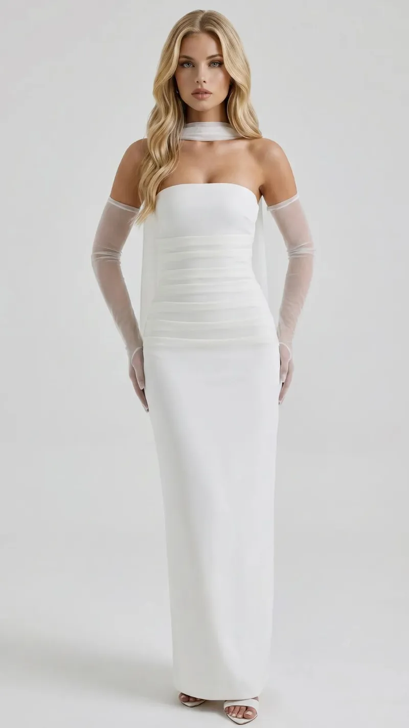 Francisca Bandage Mesh Sash Maxi Dress - White