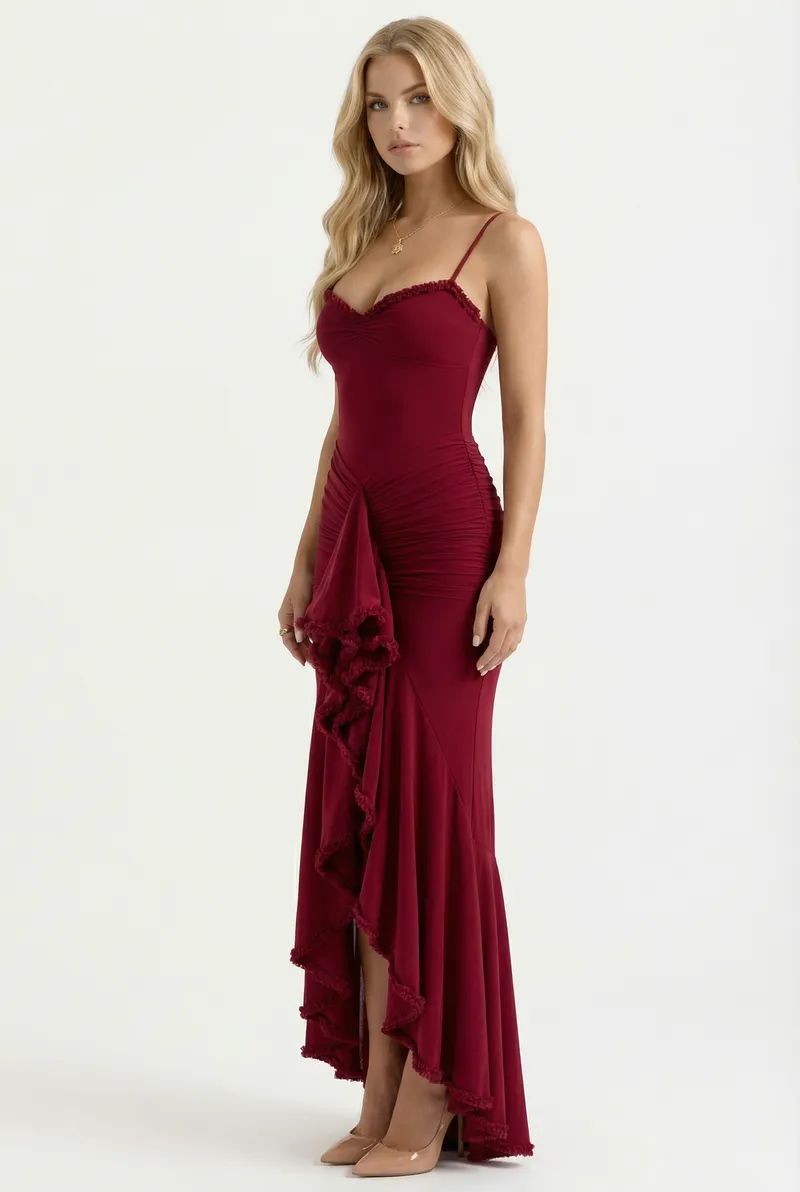 Gabbi Ruffle Maxi Dress - Burgundy