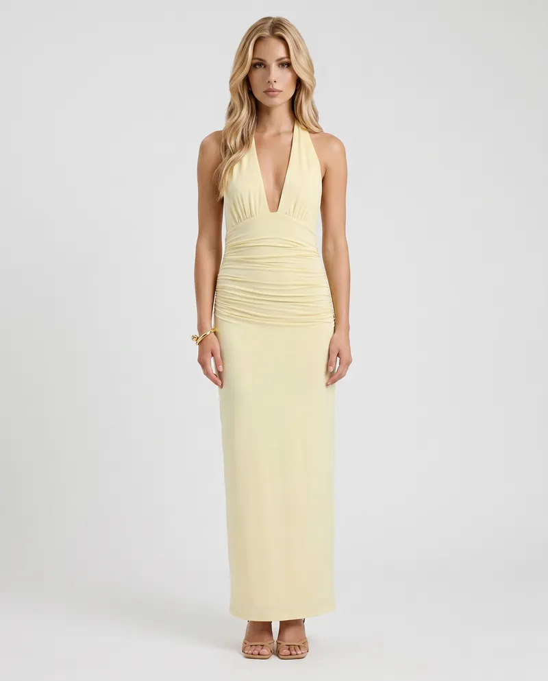 Megan Plunge Maxi Dress - Butter Yellow