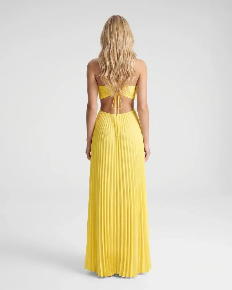 Aurora Pleated Cutout Maxi Dress - Yellow