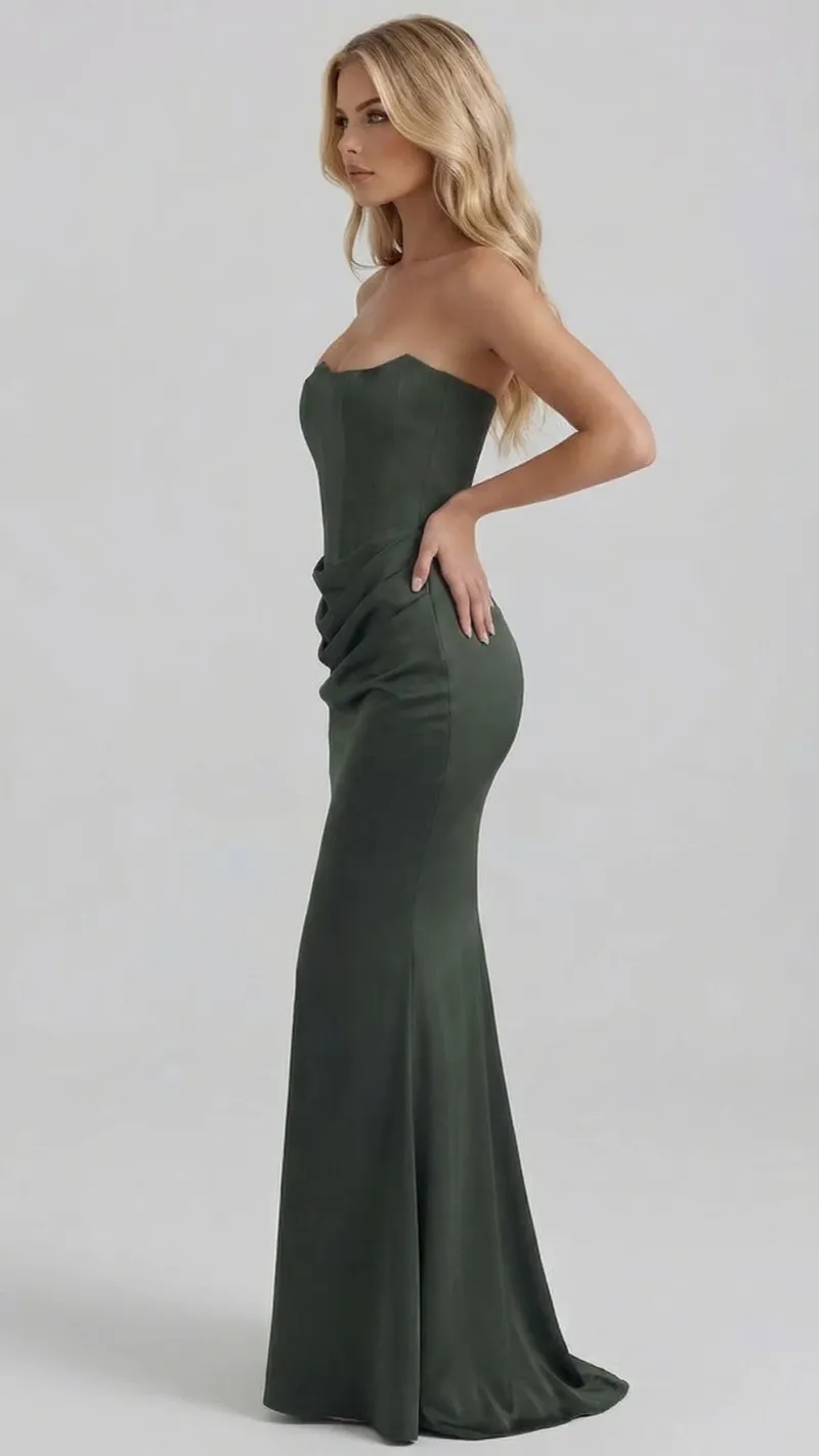 Scarlet Corset Strapless Maxi Dress - Green