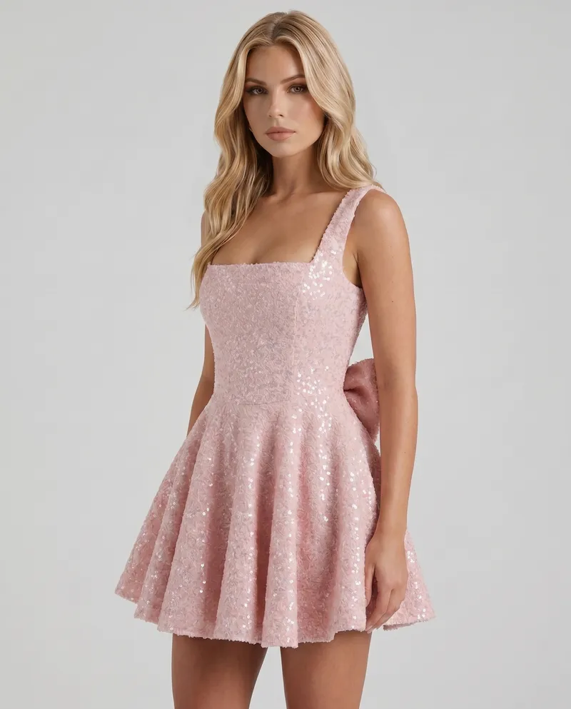 Dorothy Bow Mini Dress - Blush