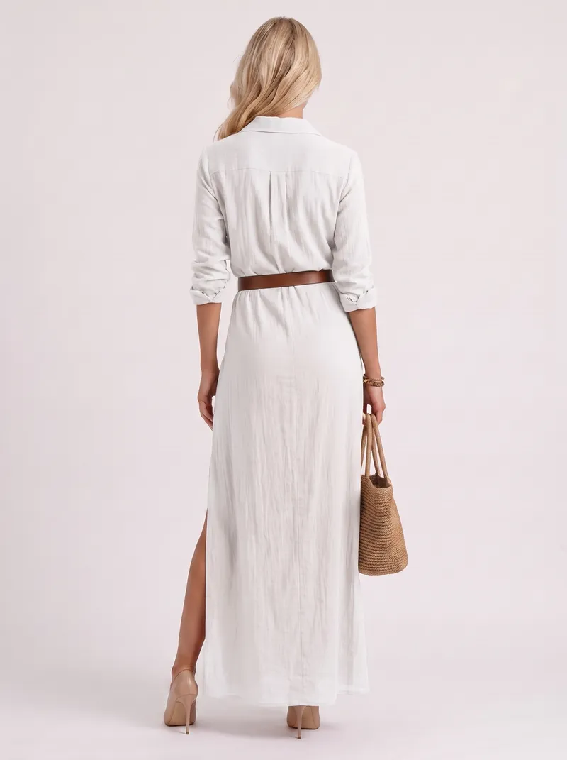 Hadley Collared Maxi Dress - White