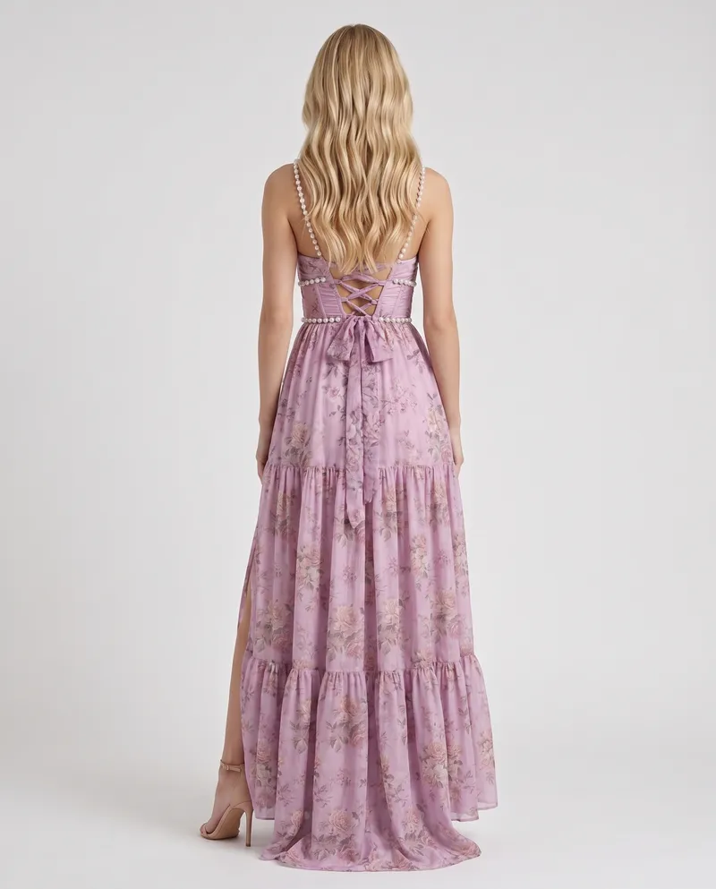 Bianca Ruffle Maxi Dress - Rose Garden
