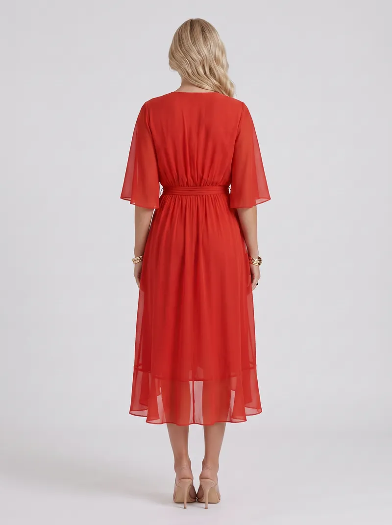 Lucienne Wrap Midi Dress - Red