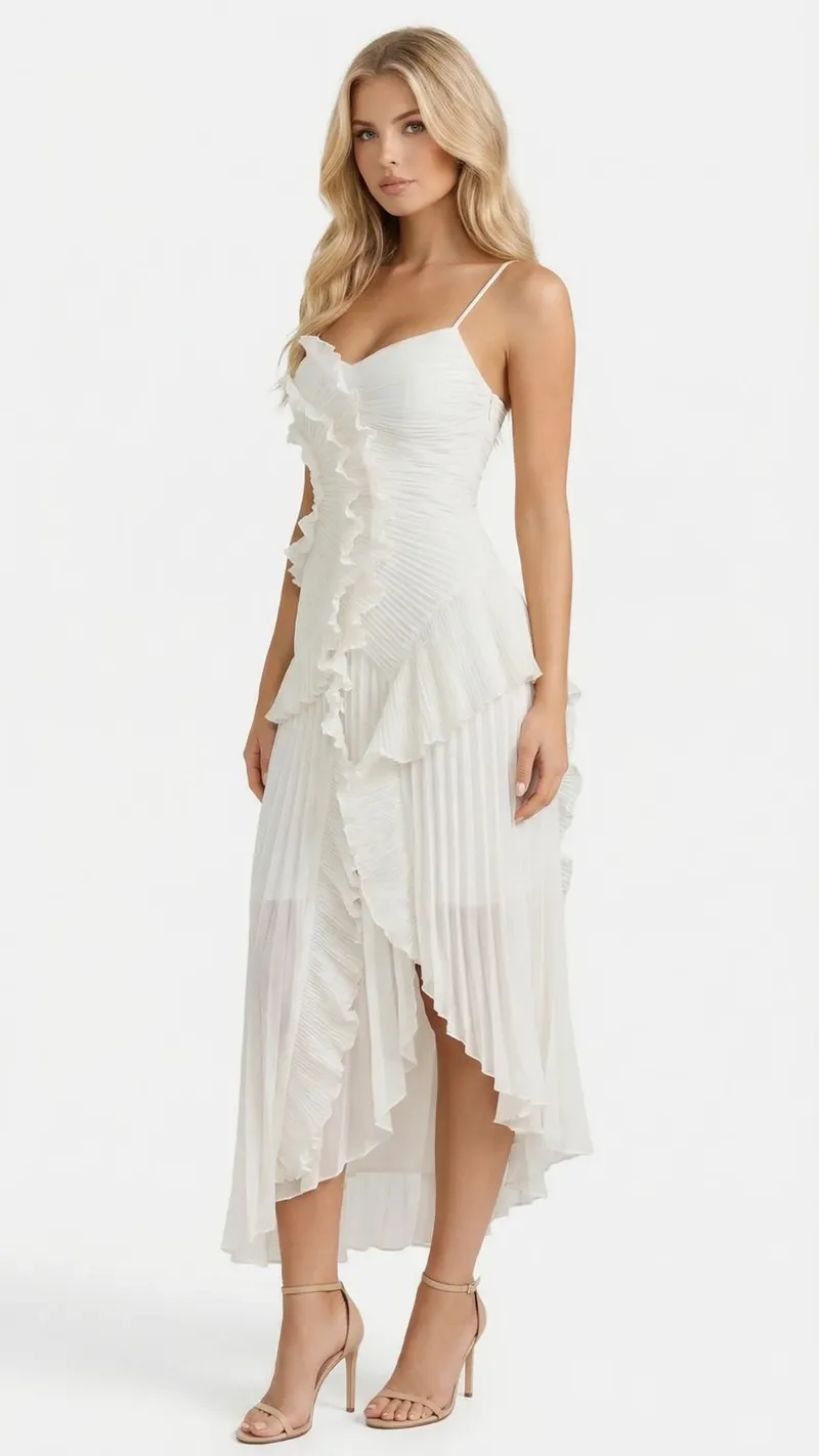 Nathalie Ruffle Maxi Dress - White