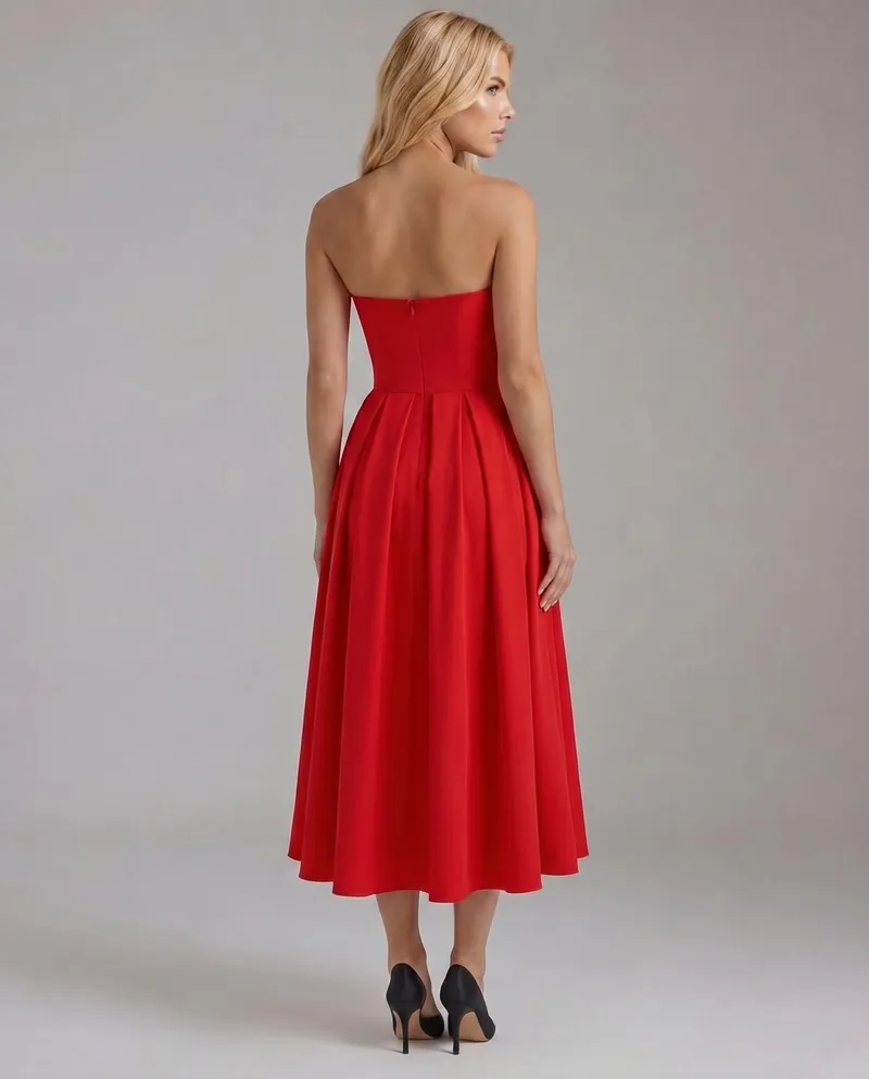 Juliana Strapless Midi Dress - Red