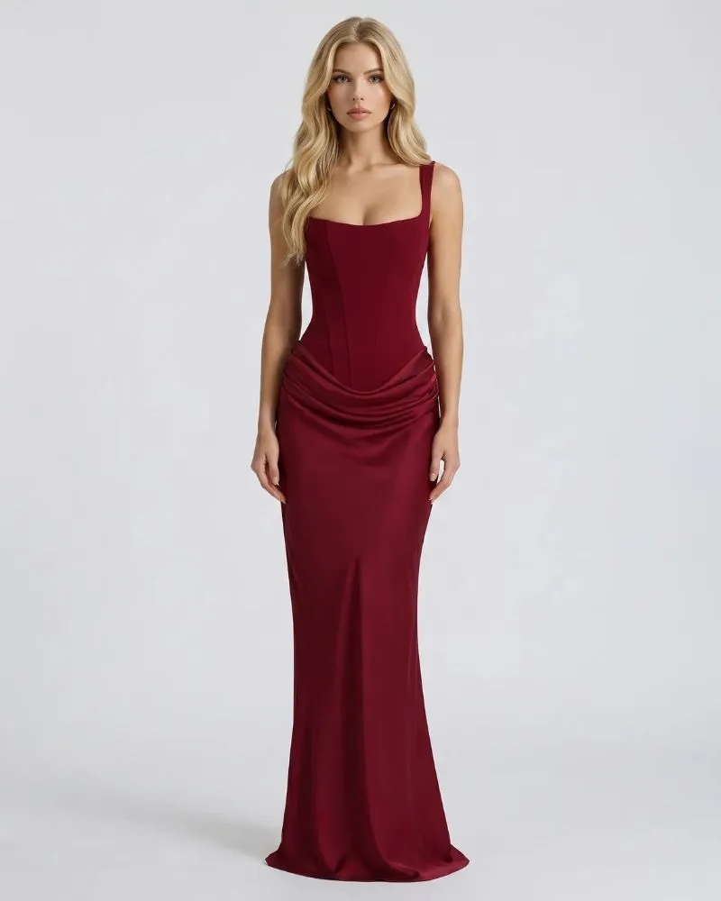 Cerene Corset Maxi Dress - Burgundy