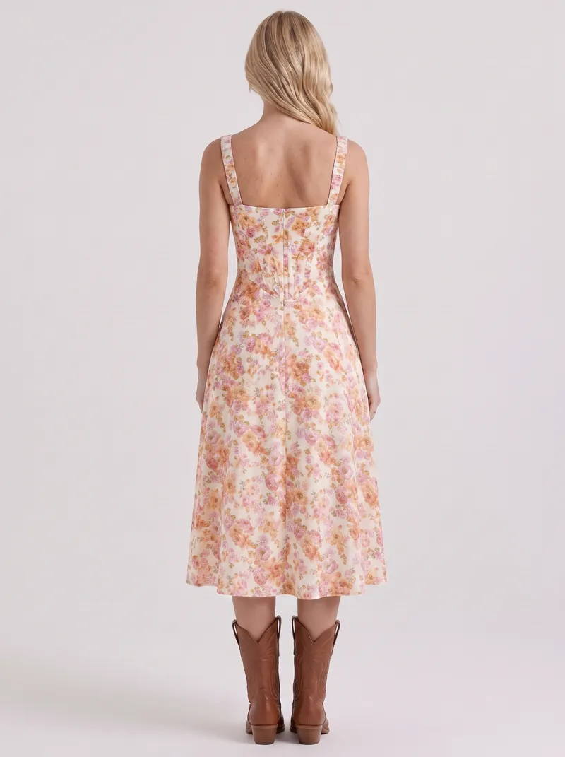 Cosette Floral Midi Dress - Pink