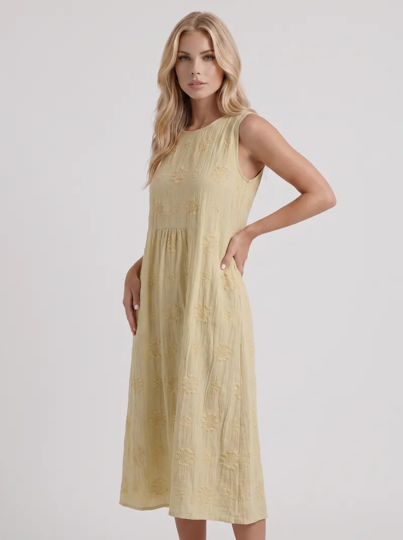 Elin Embroidered Midi Dress - Light Yellow