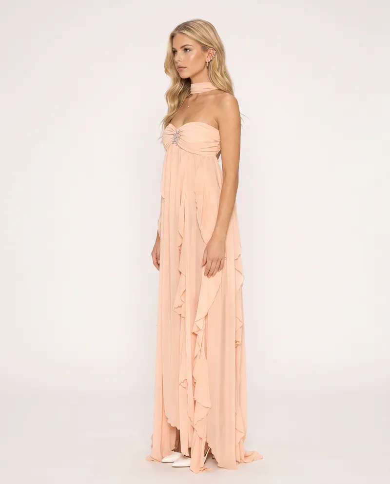 Catherine Halter Maxi Dress - Peach