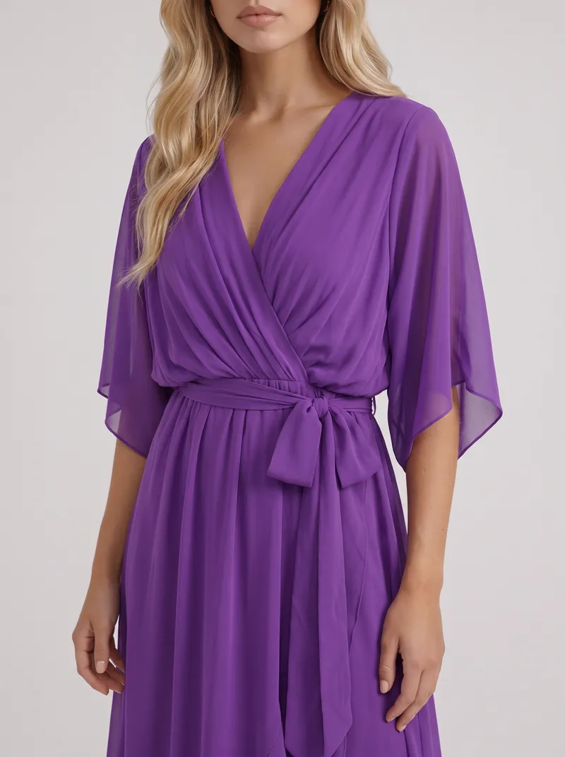 Lucienne Wrap Midi Dress - Purple