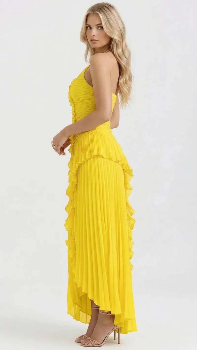 Nathalie Ruffle Maxi Dress - Yellow