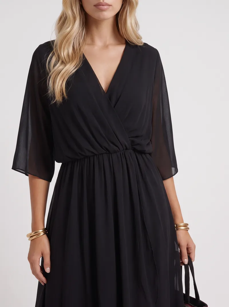 Lucienne Wrap Midi Dress - Black