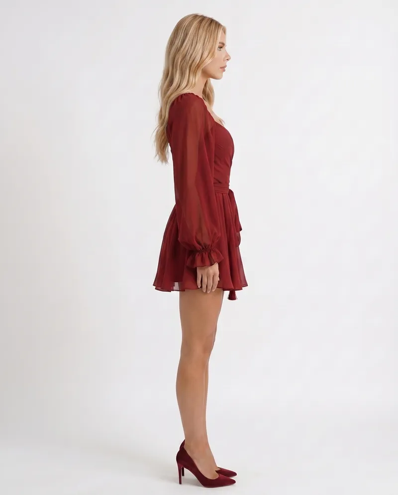 Elda Ruffle Mini Dress - Red
