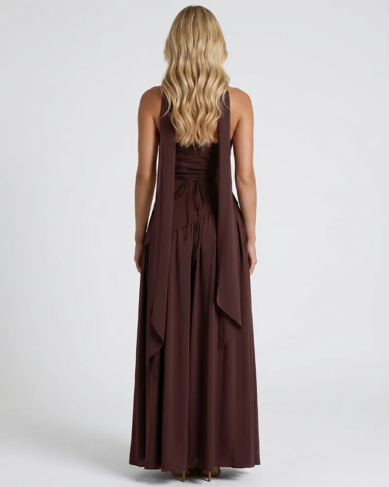 Genevieve Strapless Asymmetric Maxi Dress - Brown