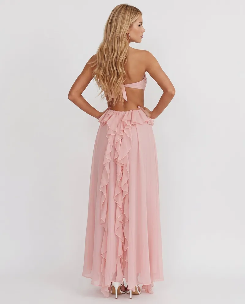 Roselyn Floral Ruffle Cutout Maxi Dress - Pink