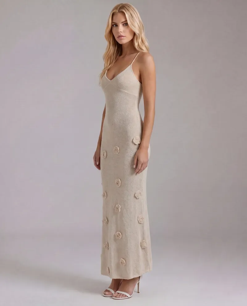 Suki Satin Slip Maxi Dress - Beige