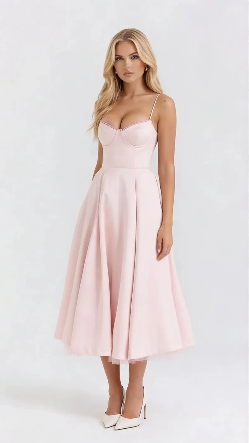 Selene Sweetheart Midi Dress - Pink
