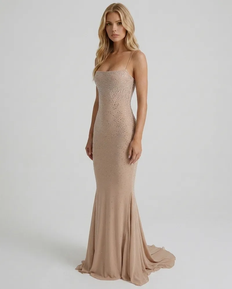 Beatrix Sequin Maxi Dress - Nude